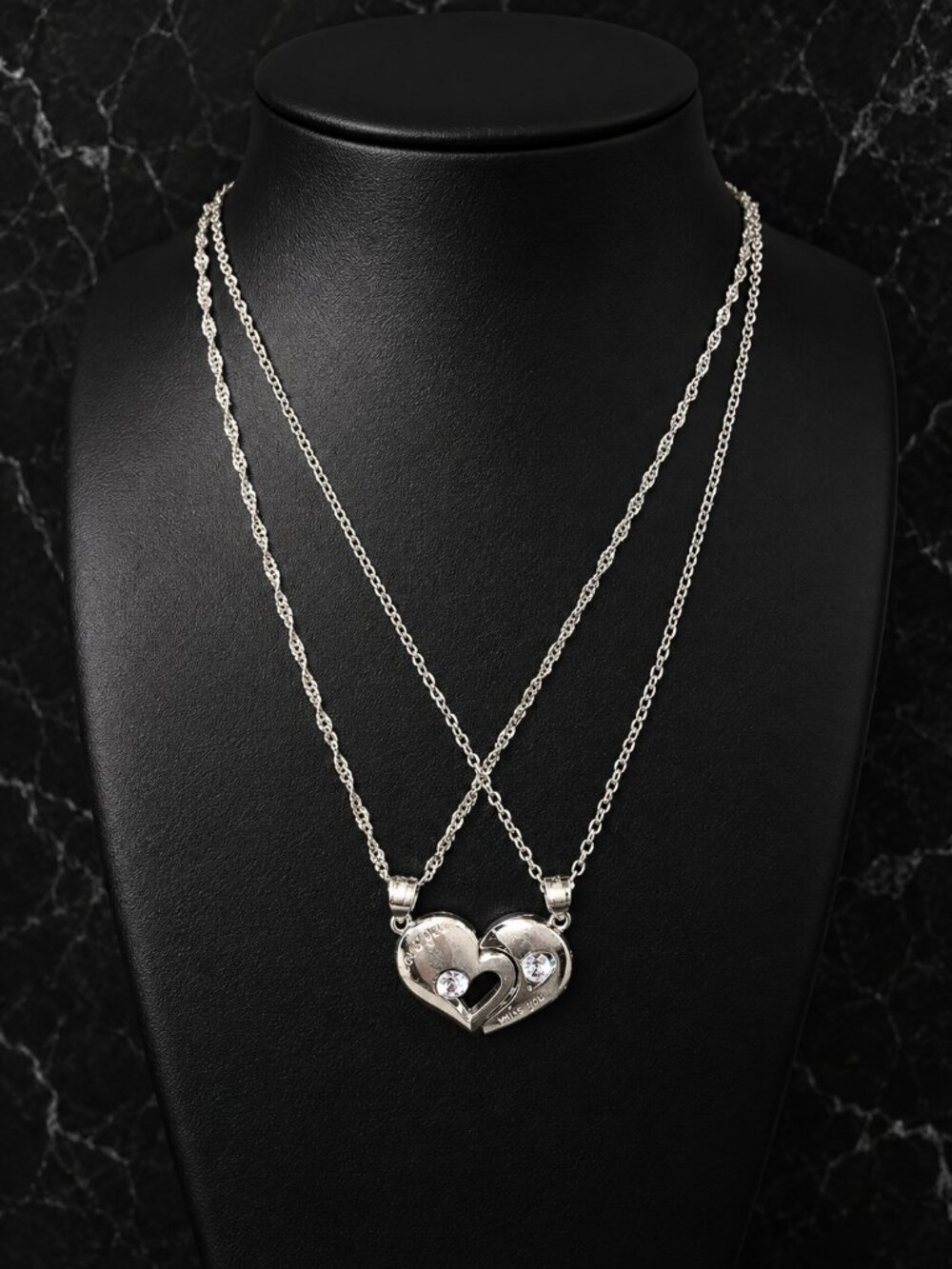 Sterling Silver Love you Miss you 2 necklace set marked S925